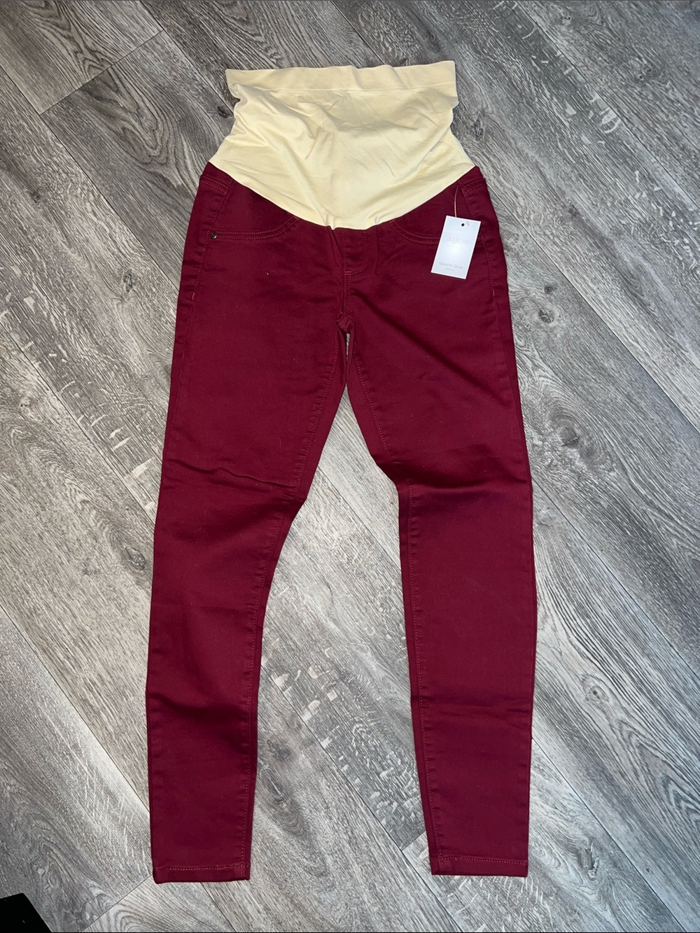 a:glow Burgundy Maternity Jeggings with Cream Waistband